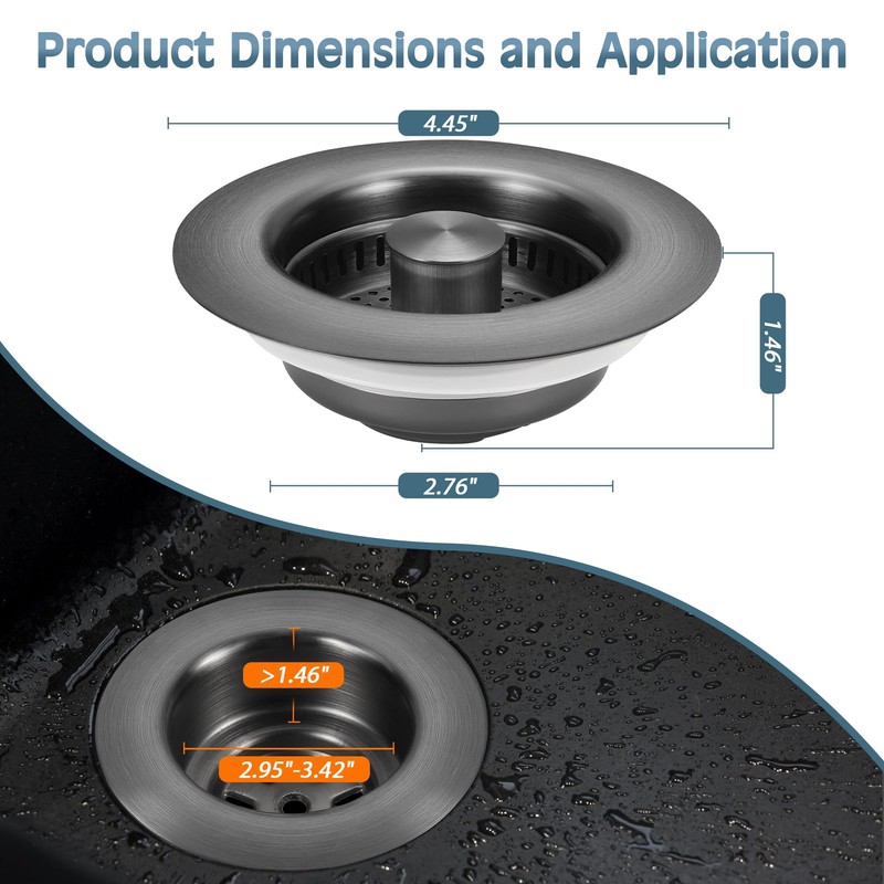 Kitchen Sink Drain Strainer 3 in 1, 304 Stainless Steel