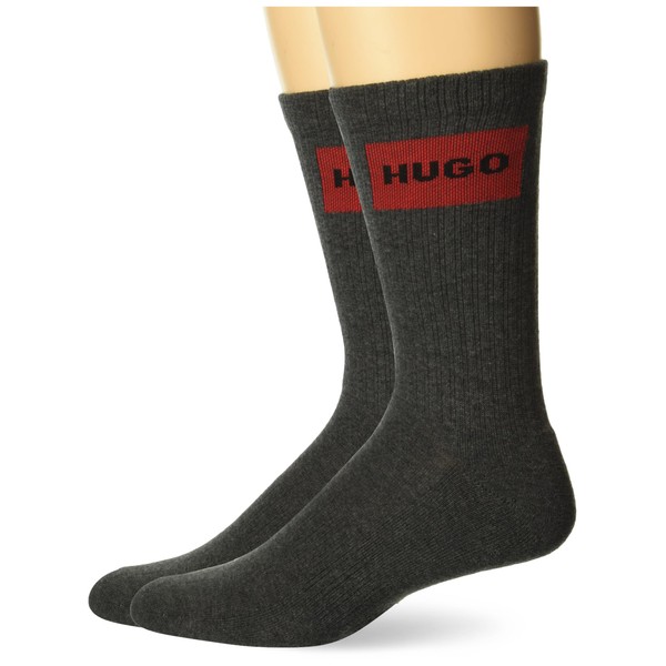 HUGO Two Pack Red Logo Design Quarter Ribbed Socks