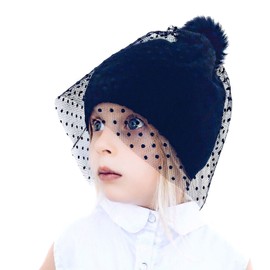 Neon Eaters Knit Beanie Hat with Veil - Black - Girls Womens Cute Fun Toque Ski Winter Warm