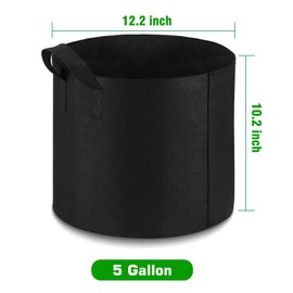 Lyincat 12-Pack 5 Gallon Grow Bags Heavy Duty Thickened Nonwoven Fabric Pots with Durable Handles