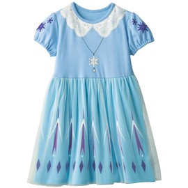 Coolspace Princess Dress, Children, Girls, Pretend Dress, Short Sleeve, Summer, Kids Costume, Princess Play, Birthday, Party, Present, blue