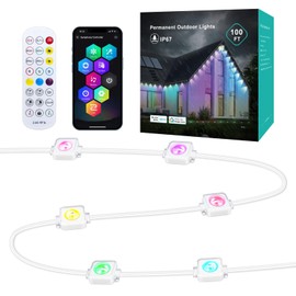 REYLAX RGBW Permanent Outdoor Lights 100ft 60 LEDs Eaves Lights, Dimmable IP67 Waterproof Smart Christmas Lights for Outdoor Decor, Daily and Holidays Accent Lighting, Work with APP & Remote Control