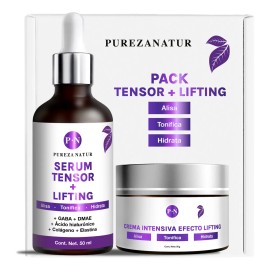 PUREZA NATUR Pack Tensor + Lifting Serum Tensor Y Crema Lifting Intensiva para Día/Noche y Todo tipo de piel kit de suero 50ml + crema 50g para el cuidado de la piel, hidratación y rejuvenecimiento