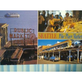 MICHAEL'S POST CARDS KENT WA CHROME POST CARD  AERIAL VIEW  SEATTLE PIKE PLACE MARKET  SEATTLE WASHINGTON