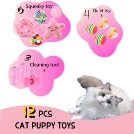 SVIEILLES Cats Toy Set Interactive Cat Toys Pack Woolen Cat Toy Balls with Bell and Fuzzy Balls, Interactive Toys for Indoor Cats and Kittens, Chew Toys 12pcs