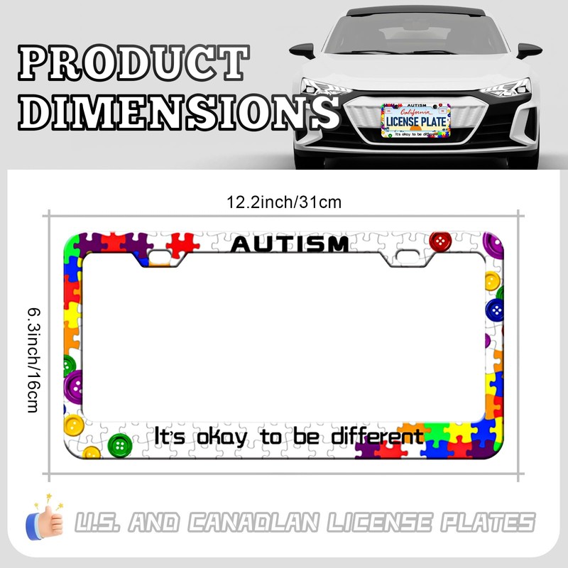 Autism License Plate Frames - 2 Pack Front Rear Awareness