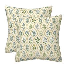DILOXNSU Cushion Covers 45 x 45 cm Vintage Botanical Floral Grid Print Set of 2 Double Sided Pillow Covers 18x18 Inch Decorative Boho Cushions Cases Linen Decorations Garden Patio Furniture Sofa Decor