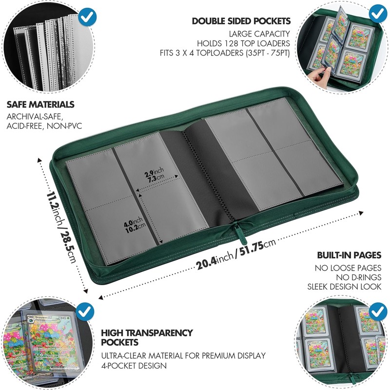 FunGuys Toploader Binder, Trading Card Binder Storage,128 4 Pocket Top