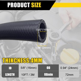 Byredio 5/8 Heater Hose 10FT Radiator Coolant Fuel Line - 100 PSI Working Pressure for Automotive Heating Systems