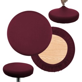 lanseyixiu 2Pcs Soft Round Bar Stool Seat Covers for 10-14 Inch Chair, Elastic Fabric Bar Stool Covers Round, Washable Stools Cushion Slipcovers for Bars, Home, Hotel, Market (Burgundy)