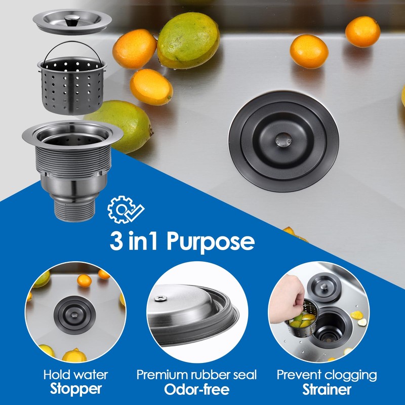 ROVOGO 3-1/2 inch Kitchen Sink Drain Assembly with Removable Deep
