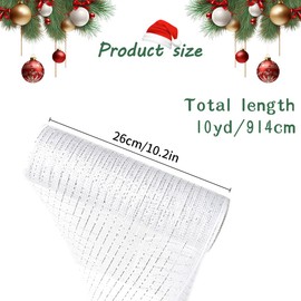 Foxrush 2 Rolls of Christmas Decor Mesh Ribbon，10 inch x 30 feet(10 Yard) Each Roll，Metallic Foil Silver and White Rolls for Wreaths, Swags and Christmas Tree Decoration