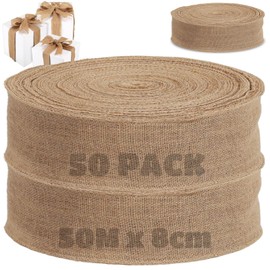 LDHHYH 50 Pack Hessian Ribbon, 50M x 8cm Burlap Ribbons, Natural BrownRibbon for Craft Christmas Bows Gift Wrapping Wedding Party Favor Decorations