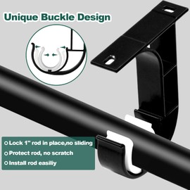 Ceiling Curtain Rod Bracket, Heavy Duty Curtain Rod Holders 1 Inch Curtain Rods Hangers Hooks Black Ceiling Mount Brackets for Curtains, Closet Rod Support, 6 Pack…