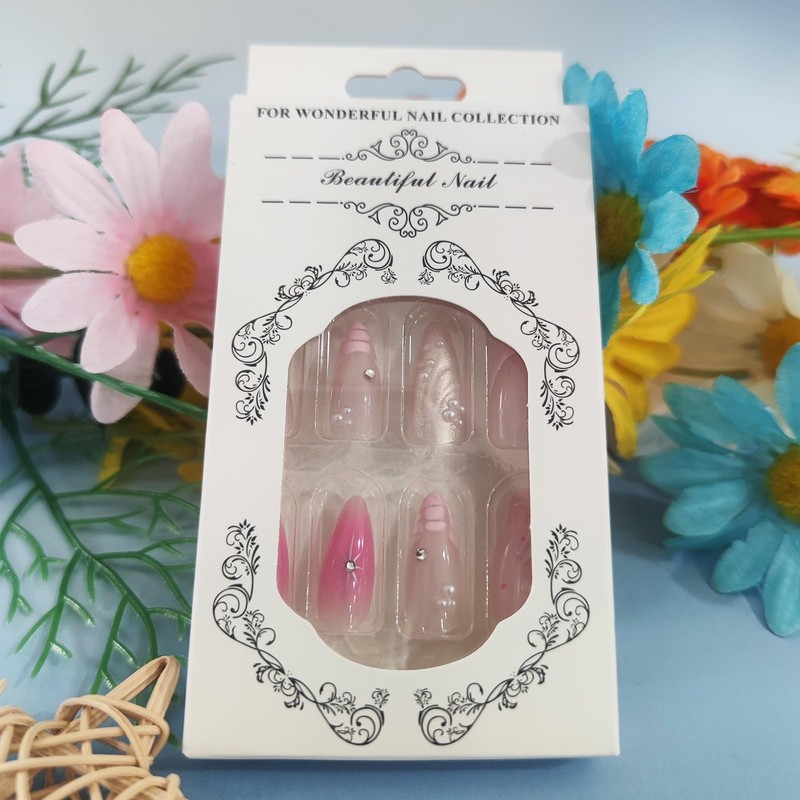 3D Curve Press on Nails 24Pcs French Acrylic Full Cover