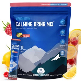 VENQUORIN Super Cortisol Calm Supplement Drink Powder for Women & Men with Magnesium Glycinate, Ashwagandha, L-Theanine & Vitamin D3 | Relaxation & Mood Support | Sugar Free, Vegan, 30 Servings
