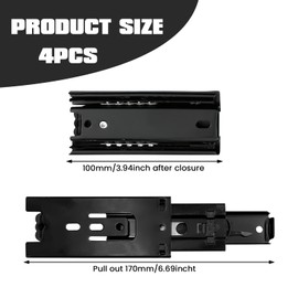 Drawer Runners, 100 mm, Full Extension, 170 mm, 3 Folds, Telescopic Extension, 45 kg Load Capacity, 4 Inch, Set of 4