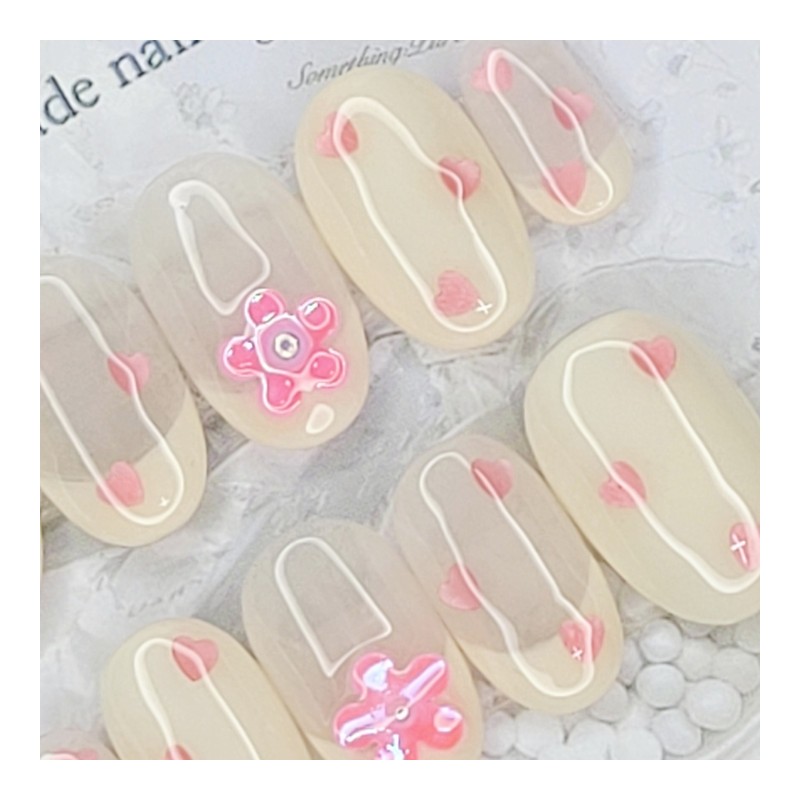 Milky Heart Handmade Nail Tips - Square S / 밀키