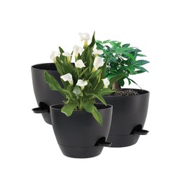 DUCINO Plant Pots 12/10/9 inch Large Self Watering Planters,Set of 3 Flower Pots with Multi Mesh Drainage Holes for Indoor Outdoor Garden Plants and Flowers.(TW-Black)