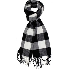 Goyoma Unisex Classic Tartan Plaid Luxurious Winter Scarf Soft Cashmere Feel (Black-white Buffalo Check)