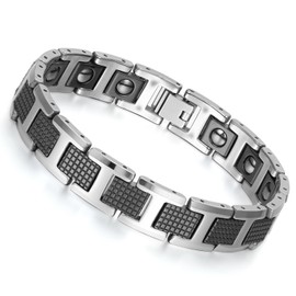Flongo Tungsten Carbide Tungsten Bracelet Link Wrist Black H Checkered Rectangular Magnetic Motor Cyclist Biker Men