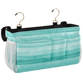 Kjovgcb Iron Frame Hanging Storage Holder, Bedside Caddy Insert Mattress Organizer Armchair Sofa Bag Pocket for Remotes Phone Tablet Magazine Print Teal or Turquoise Green Painted Wood Texture