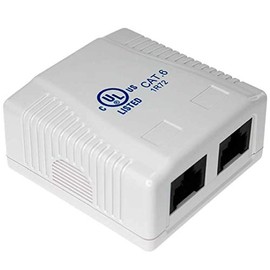 2 Port Cat6 Surface Mount Box, 2 Cable Entrance - White by PI Manufacturing