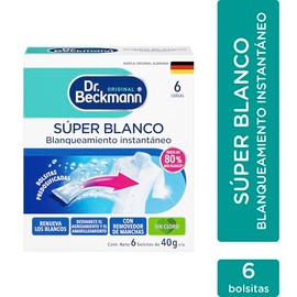 Dr. Beckmann, Blanqueador Intensivo, Súper Blanco, Sin Cloro, Recupera los Blancos, Elimina Percudidos, Calidad Alemana, 1 caja con 6 bolsas de 40 g c/u