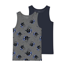 NAME IT Boys Nkmtank Top 2P Dark Grey Mel Skull Noos, Dark grey blend