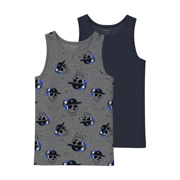 NAME IT Boys Nkmtank Top 2P Dark Grey Mel Skull