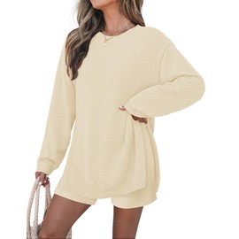 ZESICA Women's Two Piece Sweater Lounge Sets 2024 Fall Casual Knit Trendy Tunic and Shorts Outfits Apricot M