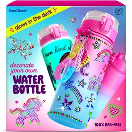 Dan&Darci Decorate Your Own Glow-in-The-Dark Water Bottle Kit for Girls - Christmas Gifts for Girl Ages 4-6 5-7 6-8 - 4 5 6 7 8 Year Old Birthday Gift Ideas - Arts and Crafts for Kids Age 6-8