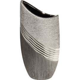 Modern Decorative Vase / Flower Vase, Ceramic, Silver / Grey, Height 20 cm