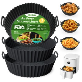 Komzon 3 Pack Air Fryer Silicone Liners, 8Inch Airfryer Liners, Air Fryer Basket Liners, Reusable Food Grade Air Fryer Basket Pots Oven Liner Baking Tray, Air Fryer Silicone Mat Accessories Kitchen
