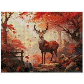Leaves are Falling (2) Counted Cotton Cross Stitch,100% Cotton,14count,300x220stitch, 54x40 cm Autumn Deer View Cross Stitch kit