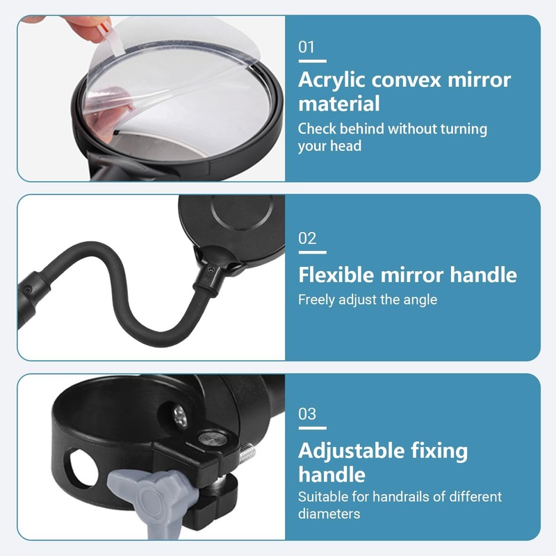 Wheelchair Rear View Mirrors, 360° Rotating Telescopic Wide-Angle Rearview Mirror
