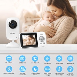 Simyke 2Cameras Video Baby Monitor,Two Mode,2.8'' IPS Display Screen,Night Vision,2-Way Talk,1200ft Long Range,VOX,Lullaby,Free Smart Phone App, Works with iOS, Android,Ideal for Baby/Elderly/Pet