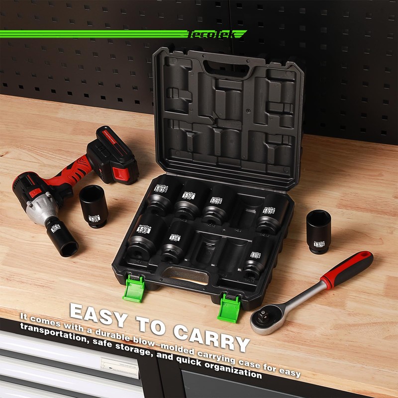 TecoTek 1/2" Drive Deep 6-Point Impact Socket Set, 10-Piece Deep