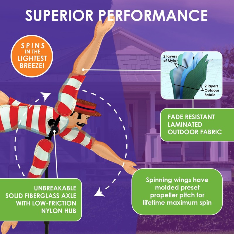 Whirligig Spinner Victorian Swimmer 28" – Nostalgic Swim-Themed Design, Weather-Resistant