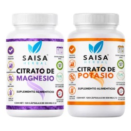 Citrato de Magnesio + Citrato de Potasio | 120 Cáps c/u | Saisa Herbal | Suplemento Alimenticio Calidad Premium | Energía, Anticalambres y Recuperació