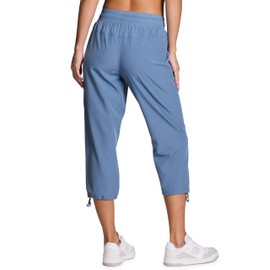 RBX Active Women's Cargo Capri Pant with Pockets Fashion Lightweight Woven with Drawstring Moonlight Blue L