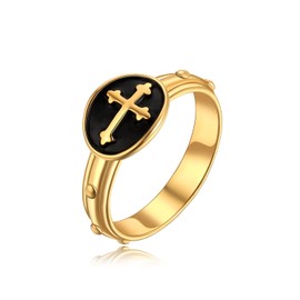 French Rosary Cross Ring for Women Catholics Jewelry Gift Praying Ring Gold Size T 1/2