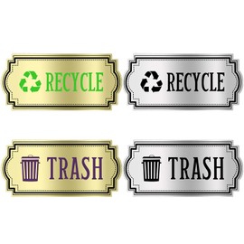 Mabor Trash and Recycle Stickers Sign for Sorting, Waterproof Silver & Transparent Finished Recycling Stickers for Trash Can/Bins, Self Adhesive Trash Recycle Labels for Indoor Outdoor Use