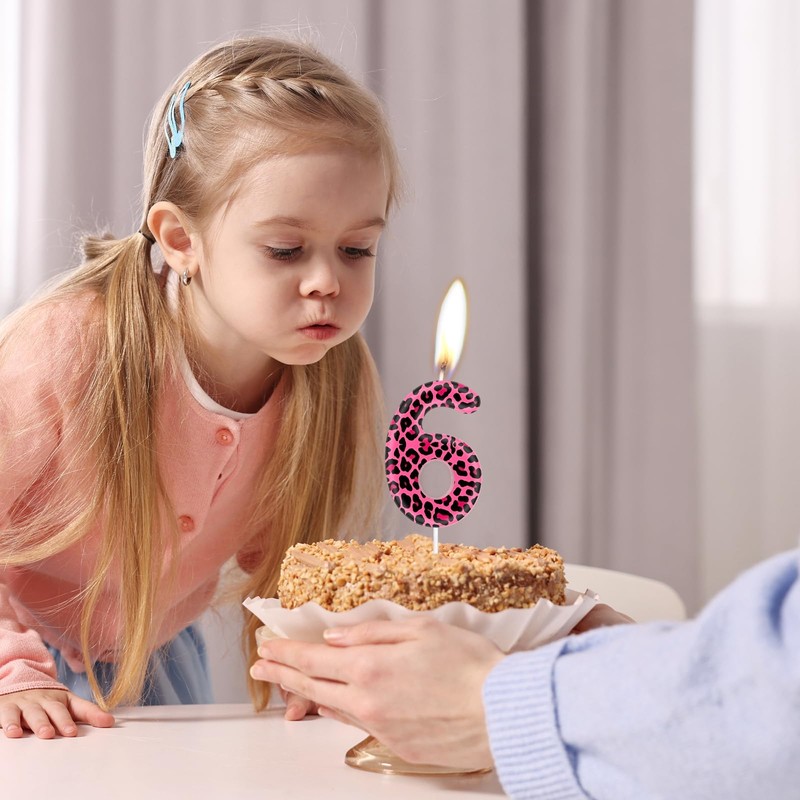 Leopard Print & Cheetah Birthday Candles - Number 6, Party