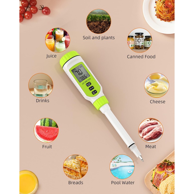 Tadeto Multifunctional Digital pH Meter for Food, High Precision Garden