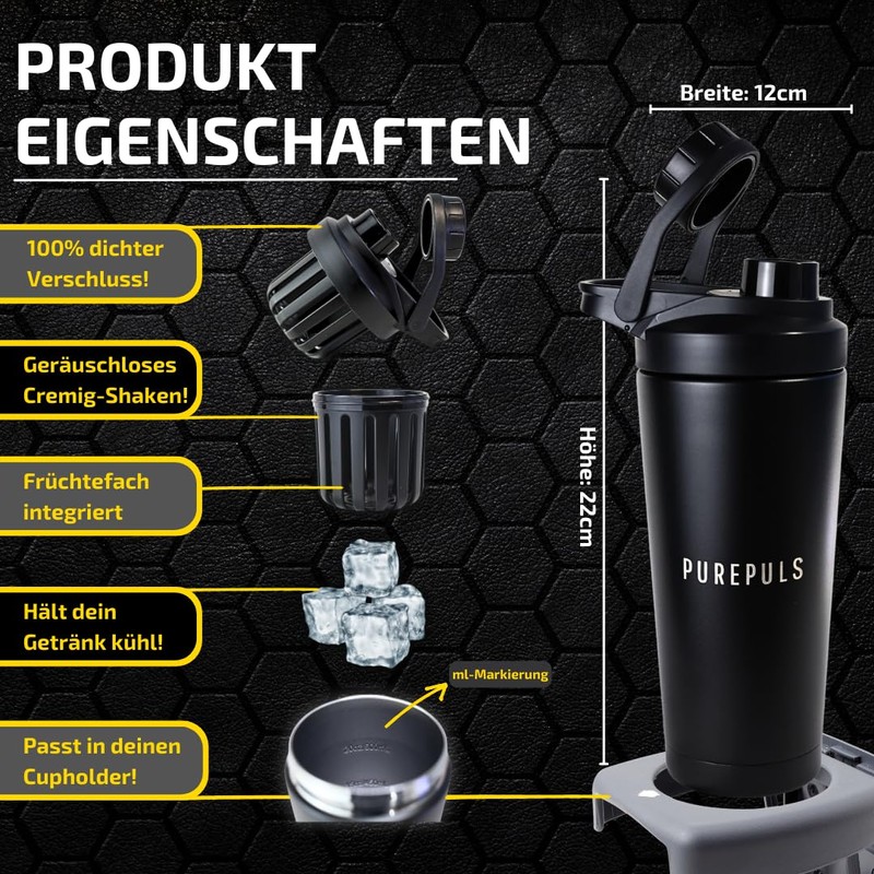 PUREPULS Stainless Steel Protein Shaker 750 ml