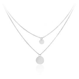 WLL Bohemia Double Gold Layered Chain Necklace Dainty Disc Round Sequin Coin Necklace for Women Simple Choker Jewelry Gift(A:Layer Double Coin-Silver)