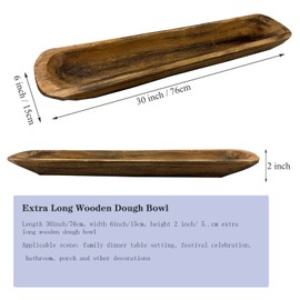 Wooden Dough Bowls Decorative，Rustic Bread Long Bowls Decor Wood Tray, Hand Carved for Table Centerpiece Decor, Home Decor (30 * 6 * 2inch White)