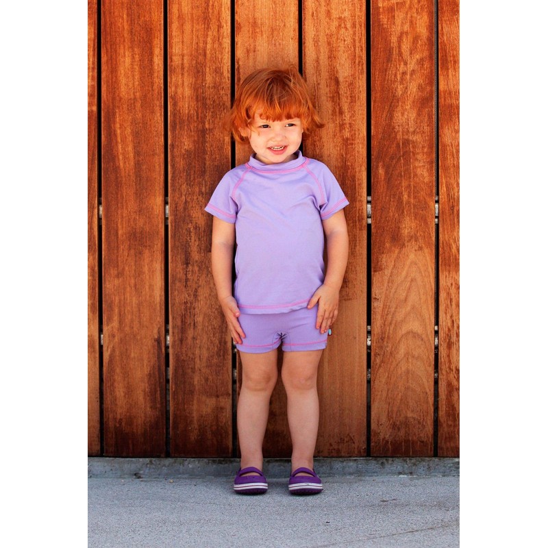 Made in USA Short Sleeve Big Girls' Rashguard Swimming Suit