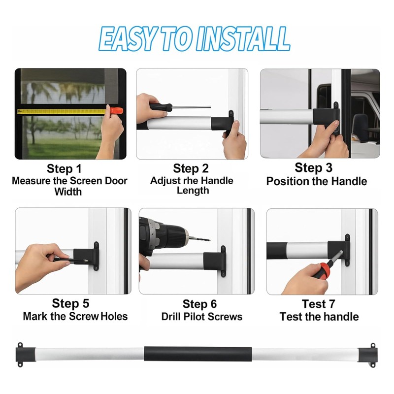 Gekufa Adjustable RV Screen Door Cross Bar Handle Universal Fit